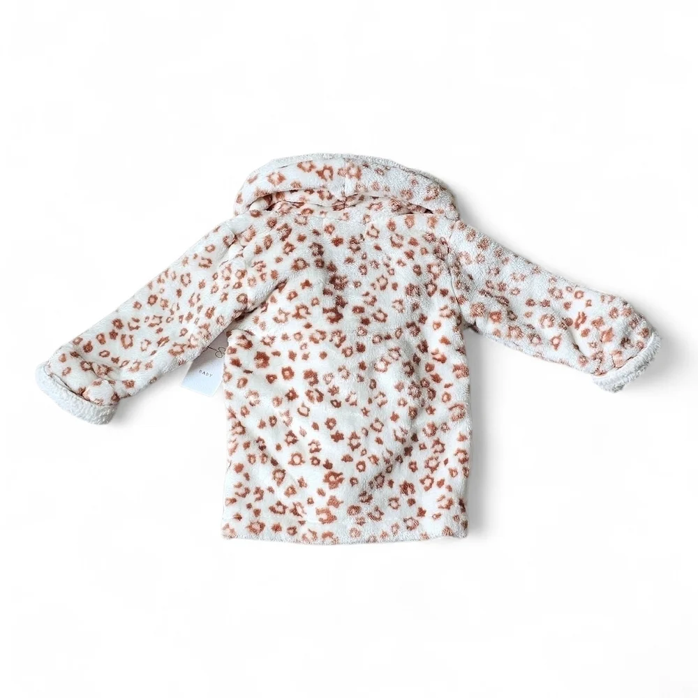 Jessica Simpson Baby Plush Robe & Slippers Set Leopard Print Size 0–9 Months